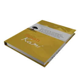 Realistic 3D model of a closed yellow book with detailed texture, compatible with Blender eevee and cycles.