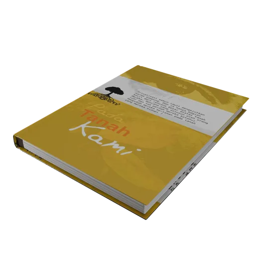 Realistic 3D model of a closed yellow book with detailed texture, compatible with Blender eevee and cycles.