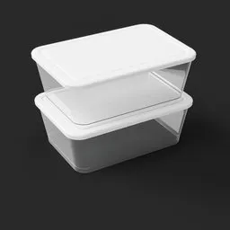 Detailed 3D model of two stacked white food storage containers with lids on a seamless dark background, designed in Blender.