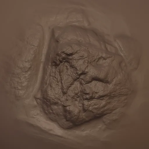 Detailed rock surface effect by 3D sculpting brush for Blender model texturing.