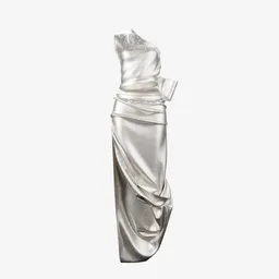 "Vintage style silver silk dress 3D model for Blender 3D software. Perfect for creating woman clothing designs. High quality texture and fabric details included."