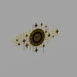 Elegant 3D-rendered gold wall clock with starburst design, optimized for Blender rendering.