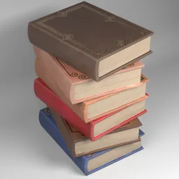 Stack of detailed 3D-modeled books with intricate baroque designs, rendered in Blender.