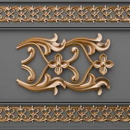 Intricate 3D golden floral ornament model for classic design enhancement in Blender.