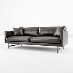 "A close-up view of the Fredericia Calmo 2 Seater 95 Metal Base sofa, featuring a sleek metallic base and plush black leather upholstery. This high-quality 3D model is compatible with Blender 3D software, making it perfect for architects, designers, and enthusiasts seeking realistic furniture renders."