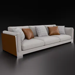 Highly detailed 3D model of a modern three-seater sofa with cushions, optimized for Blender.