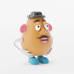 3D-rendered model of a potato-shaped character with customizable texture, designed for Blender enthusiasts.