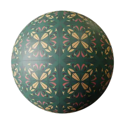 Decorative patterned ceramic floor material for Blender 3D with PBR textures available in high-resolution.