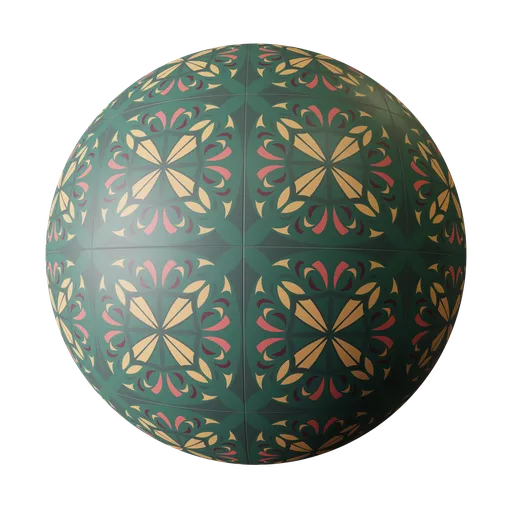 Decorative patterned ceramic floor material for Blender 3D with PBR textures available in high-resolution.