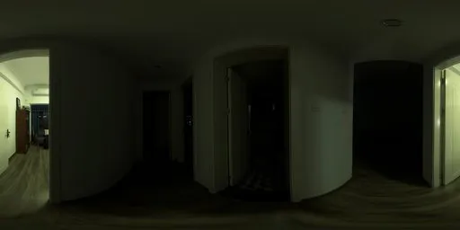 Dimly lit interior HDR environment map with subtle lighting and 4K texture detail for realistic scene illumination.