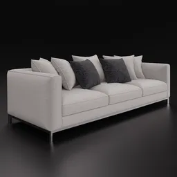 Detailed 3D model of a contemporary fabric sofa with cushions, compatible with Blender 4.0+