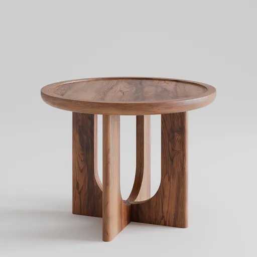 Detailed circular wood table 3D model with Zen-inspired design, suitable for Blender rendering.