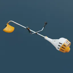 3D-rendered low poly string trimmer model, optimized for Blender, with contrasting orange and white design.