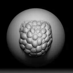 3D sculpting brush effect showing clustered egg-like shapes for detailed monster model texturing in Blender.