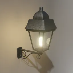 3D rendered model of a rustic bronze outdoor light fixture with glowing bulb, designed for Blender 3D projects.