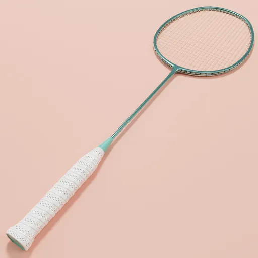 High-detail 3D model of a badminton racket with textured grip for Blender artists and enthusiasts.