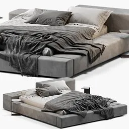 "A stylish and imposing 3D model of a living divani extra wall bed, rendered in checkmate style by Francesco Furini in Blender 3D using cycles. The lightweight but dynamic layout of the bed is showcased in a concrete room, with a blanket and pillows adding a touch of coziness. This model has been optimized for Google Image search, with a listing image and proper unwarping and scaling."