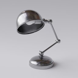 "Industrial Desk Lamp 3D model for Blender with rig and Substance textures, designed in a skeuomorphic style reminiscent of 1920s manufacturing. 4K PBR material and PNG maps included. Perfect for table lamp scenes in cinema and animation."