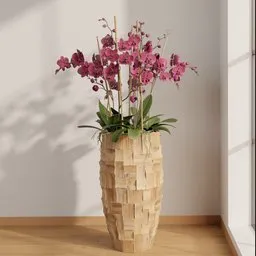 Purple Orchid Wooden Planter