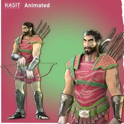 Fantasy Archer 3D model in idle pose with bow and arrows, featuring 4K PBR textures and game-ready animations.