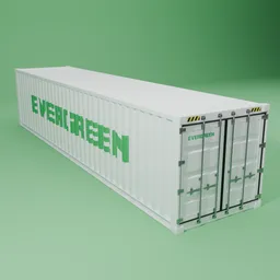 Detailed Blender 3D model of a large white 40ft Evergreen cargo container, perfect for industrial scenes.