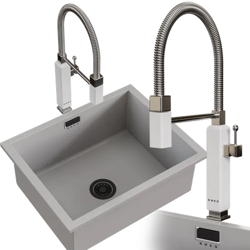 Highly detailed Blender 3D model of a modern sink with dual faucets, available in .blend format, Cycles render.
