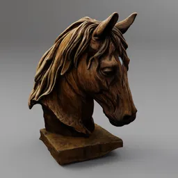 Wooden Horse Bust Sculpture