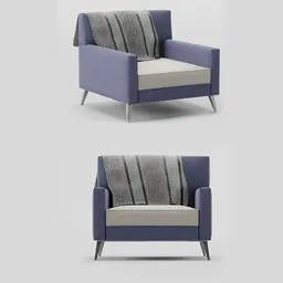 Detailed 3D Blender model of a classic blue leather armchair with high-resolution textures and modern design.