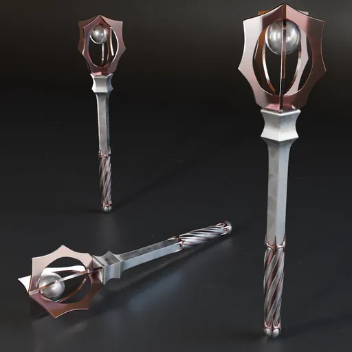 Detailed Blender 3D low poly mace model with high-quality metal materials, ideal for war game designs and historical scenes.