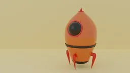 Orangish-red low poly 3D rocket model with black detailing, designed in Blender for animation and game asset.
