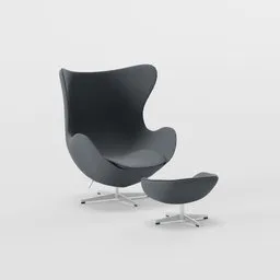 Modern sleek Egg chair with footstool 3D model, ideal for office or bar scenes, compatible with Blender rendering.