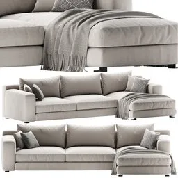 High-quality 3D model render of a modern, plush sectional sofa with cushions, optimized for Blender.
