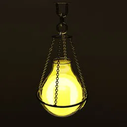 Detailed 3D model of an illuminated pendant ceiling light with a glowing yellow bulb encapsulated in a transparent cover.