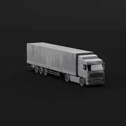 "Highly detailed 3D model of a MAZ truck with a trailer, popular in Russia. This silver-skin Belarusian truck is untextured and designed for use in Blender 3D. Perfect for your 3D project or game development needs."