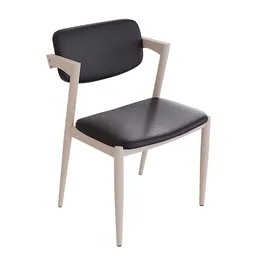 Realistic 3D model of a modern Scandinavian-style chair with a black seat and wooden frame for Blender rendering.