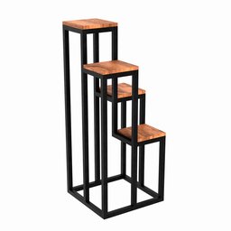 3-tier industrial style table 3D model with wooden tops and black metal frames for office Blender render.