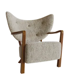 3D Blender model of a vintage-inspired upholstered lounge chair with a wooden frame and soft texture.