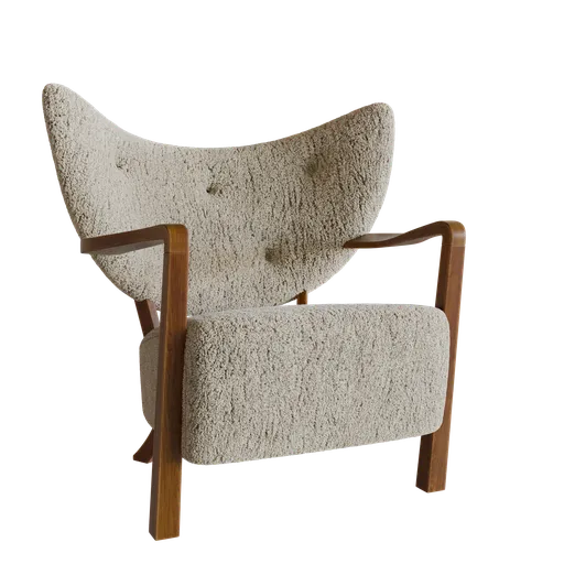 3D Blender model of a vintage-inspired upholstered lounge chair with a wooden frame and soft texture.