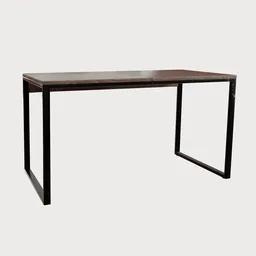 "Industrial style wooden desk with metal frame and chipped paint texture - Blender 3D model".