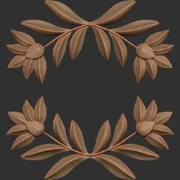 Intricate symmetric leaf design pattern by ER Ornament Brush 10 for 3D model sculpting in Blender.