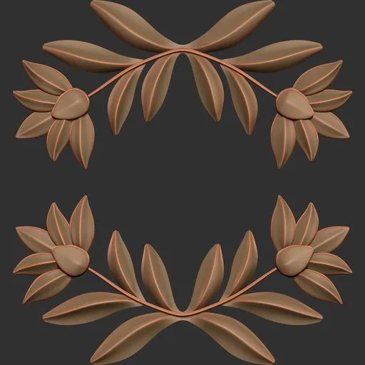 Intricate symmetric leaf design pattern by ER Ornament Brush 10 for 3D model sculpting in Blender.