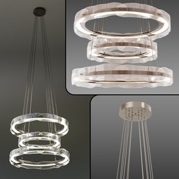 "Award-winning Hanging Solstice Pendant 3D model for Blender 3D, featuring a circular light fixture with glass arms and volumetric lighting. Ideal for living rooms, dining rooms, event centers, and more. Three-tiered design with curvaceous glass adds a stylish touch to any space."