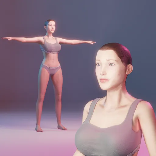 Skinny Female Body Base Mesh Character - Semi Realistic - Rigged (Rigify)