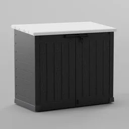 High-resolution 3D model of a black garden storage chest for Blender, ideal for outdoor scene enhancement.