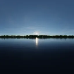 Blue Sky Sunny Evening Lake