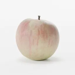 "3D scanned apple with smooth pink skin and crisp details rendered in high-resolution by Blender 3D. This high-quality model, inspired by Vija Celmins and Richard Artschwager's artwork, features magenta specular colors and lossless textures. Perfect for use in 3D modeling projects that require lifelike fruit and vegetable assets."