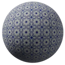 High-resolution PBR tile material with intricate blue star patterns for 3D modeling in Blender.