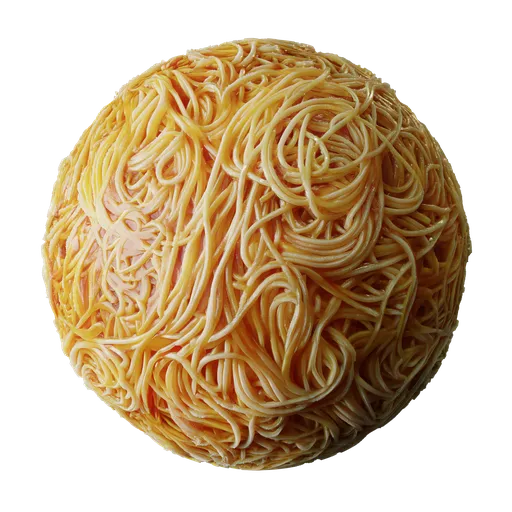 Realistic spaghetti PBR texture for 3D food models, perfect for Blender and 3D kitchen scenes, includes detailed displacement.