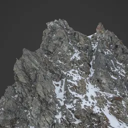 Highly detailed 3D scan of rugged mountain rocks with snow, ideal for Blender environmental modeling.