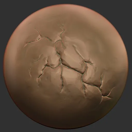 ER ICE Brush 08 sculpting tool for 3D models with detailed crack and crevice effects for creature design in Blender.